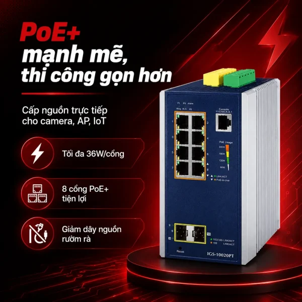 IGS-10020HPT Switch công nghiệp 8x1G/PoE + 2x1G/2.5G SFP
