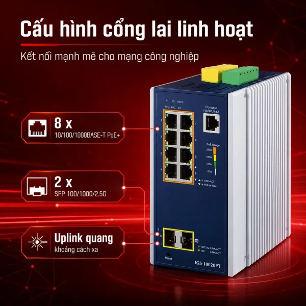 IGS-10020HPT Switch công nghiệp 8x1G/PoE + 2x1G/2.5G SFP