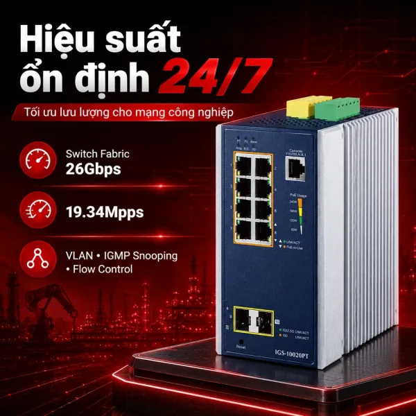 IGS-10020PT Switch công nghiệp 8 cổng 1G/PoE + 2 cổng 1G/2.5G SFP