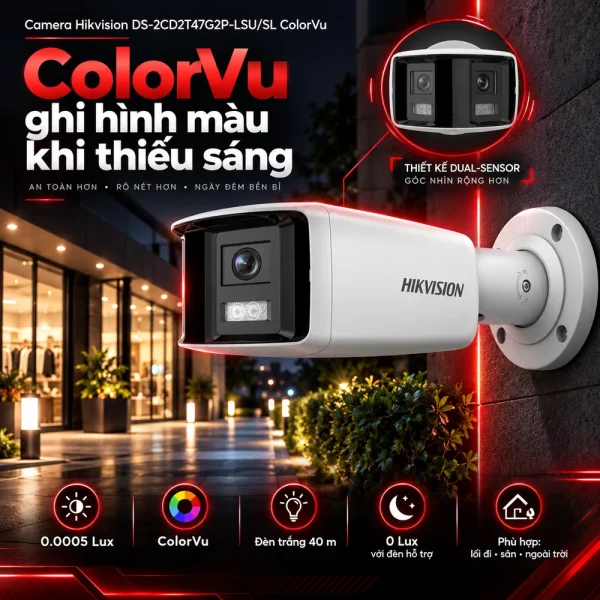 Camera Hikvision 4MP DS-2CD2T47G2P-LSU/SL ColorVu