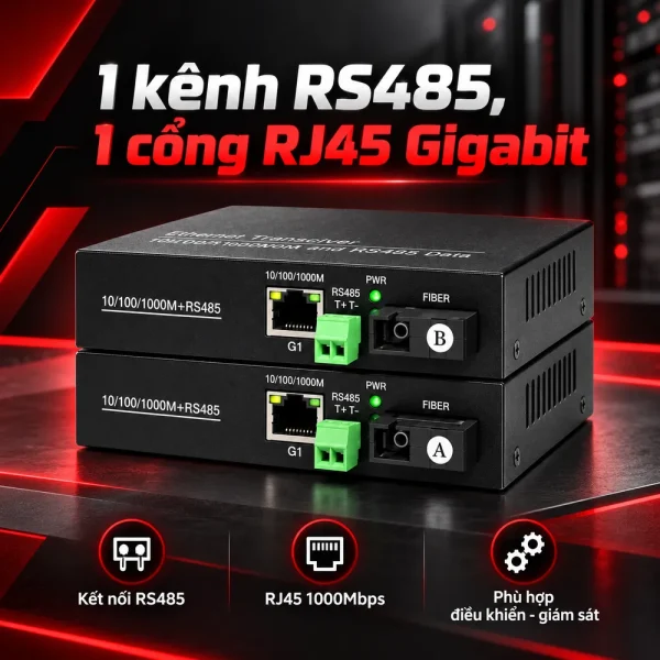Bộ chuyển đổi công nghiệp HDTEC RS485 sang 1 cổng RJ45 1G HDTEC-485GE1