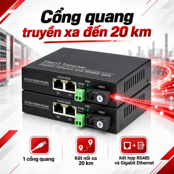 Bộ chuyển đổi công nghiệp HDTEC RS485 sang 2 cổng RJ45 1G HDTEC-485GE2