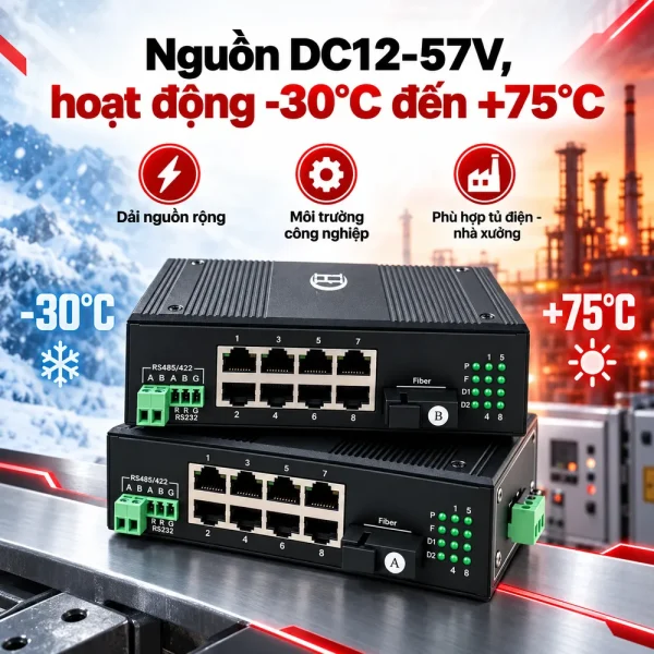 Bộ chuyển đổi công nghiệp HDTEC RS485 sang 8P RJ45 (100m) HDTEC-485E8