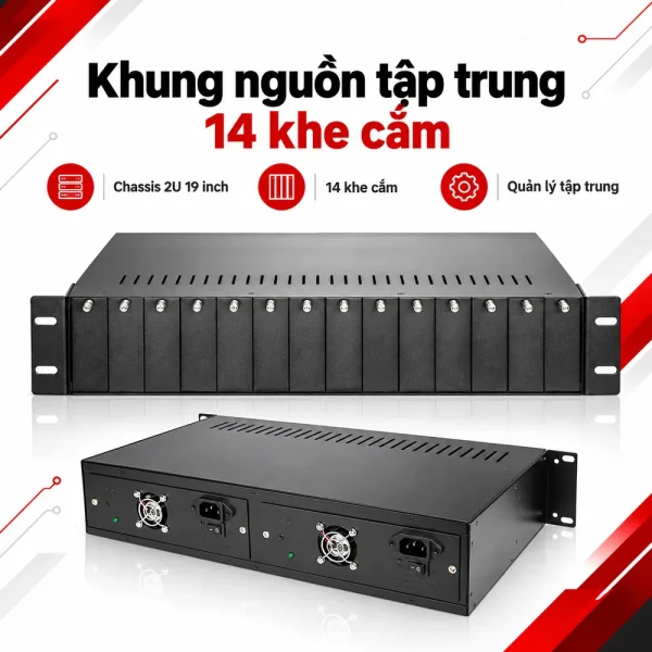 Bộ nguồn tập trung converter quang 14 khe cắm chính hãng