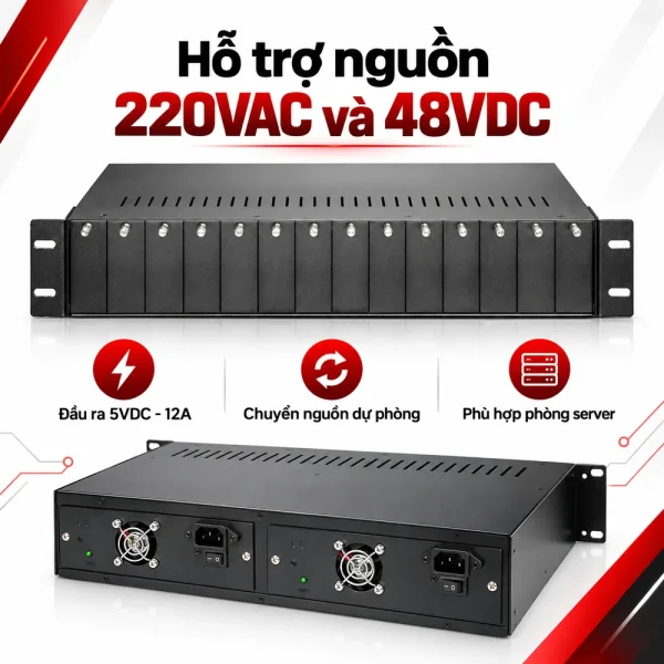 Bộ nguồn tập trung converter quang 14 khe cắm chính hãng
