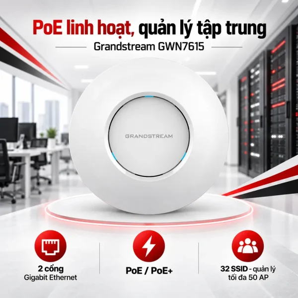 Bộ phát Wi-Fi Grandstream GWN7615 chuẩn AC Wave-2 với MU-MIMO 3×3