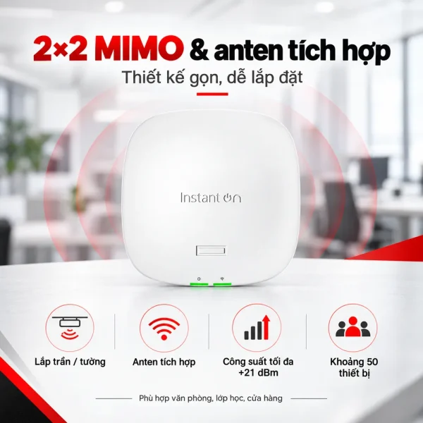 Bộ phát WiFi Aruba HPE S1T09A Instant On AP21 MIMO 2×2, băng tần kép