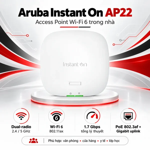 Bộ phát WiFi Aruba R4W02A Instant On AP22 (RW) Access Point