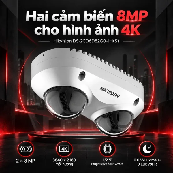 Camera 2 hướng Panovu Hikvision DS-2CD6D82G0-IH(S) 8 MP