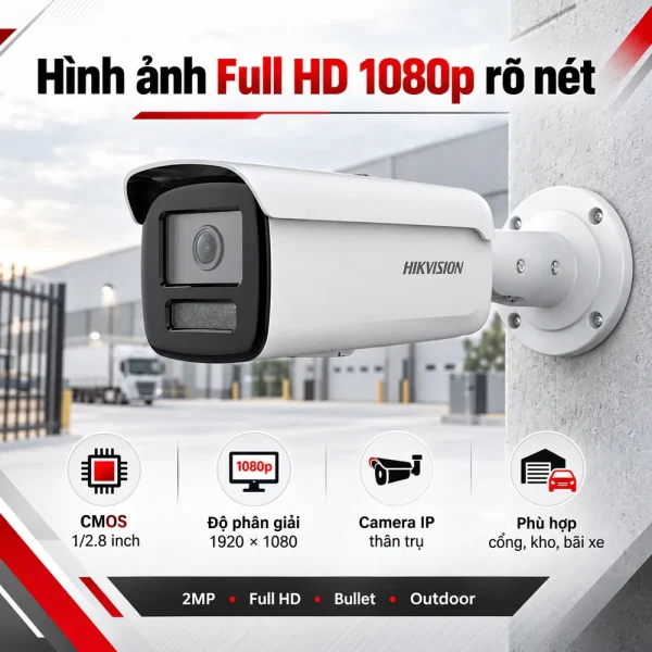 Camera Hikvision 2MP DS-2CD2T23G2-2I/4I (thân trụ)