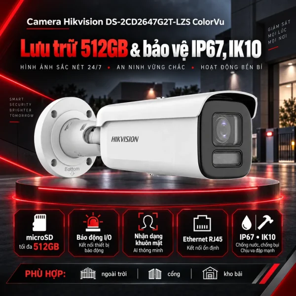 Camera Hikvision 4MP DS-2CD2647G2T-LZS ColorVu