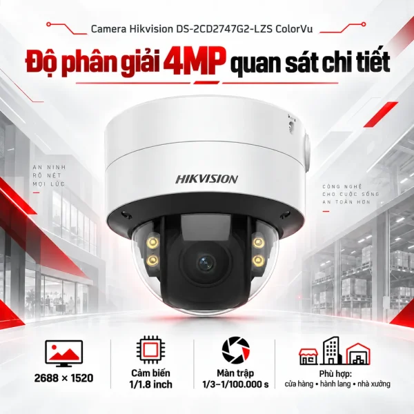 Camera Hikvision 4MP DS-2CD2747G2-LZS ColorVu