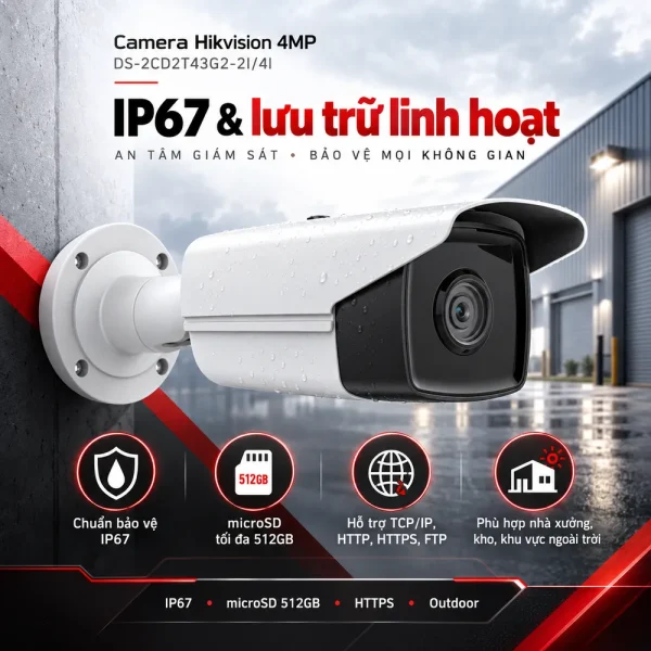 Camera Hikvision 4MP DS-2CD2T43G2-2I/4I (thân trụ)