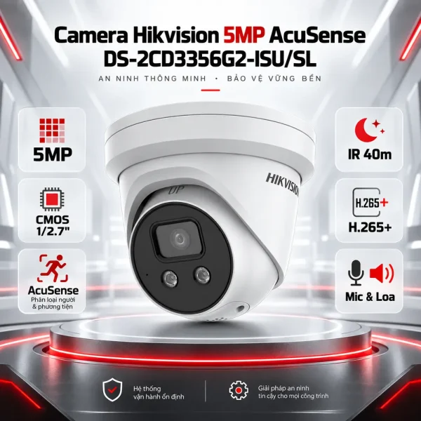 Camera Hikvision 5 MP AcuSense DS-2CD3356G2-ISU/SL