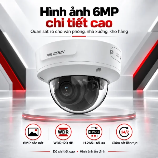 Camera Hikvision 6MP DS-2CD2763G2-IZS (hình bán cầu)