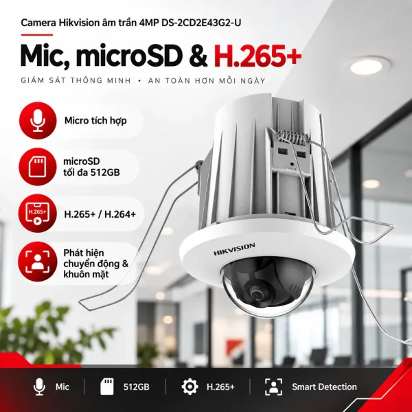 Camera Hikvision âm trần 4MP DS-2CD2E43G2-U