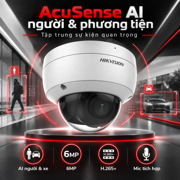 Camera Hikvision bán cầu AcuSense Vandal 6 MP DS-2CD2163G2-IU
