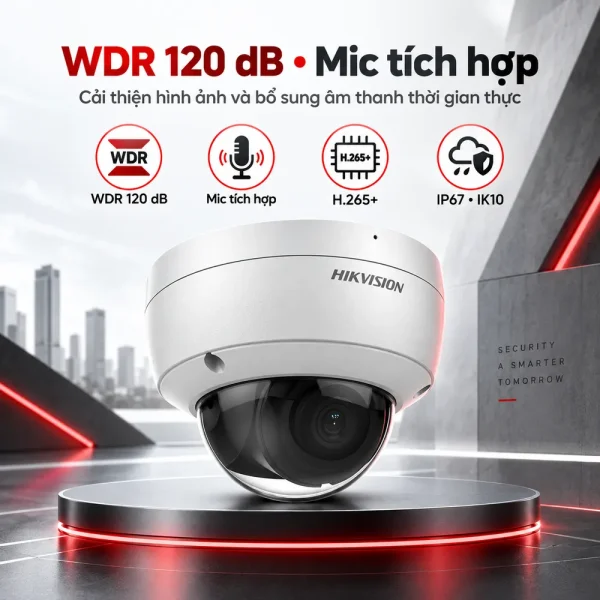 Camera Hikvision bán cầu AcuSense Vandal 6 MP DS-2CD2163G2-IU