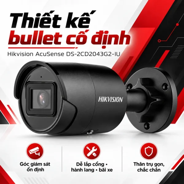 Camera mạng cố định Hikvision AcuSense 4 MP DS-2CD2043G2-IU