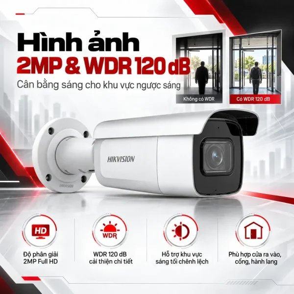 Camera thân trụ Hikvision AcuSense 2MP DS-2CD2623G2-IZS