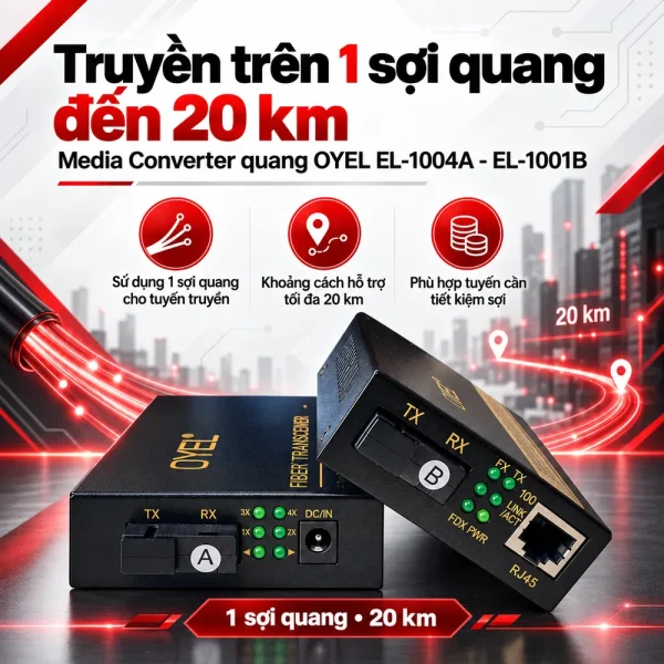 Media Converter quang 1 vào 4 ra 10/100Mbps OYEL EL-1004A – EL-1001B