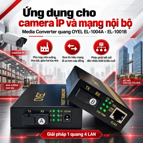 Media Converter quang 1 vào 4 ra 10/100Mbps OYEL EL-1004A – EL-1001B