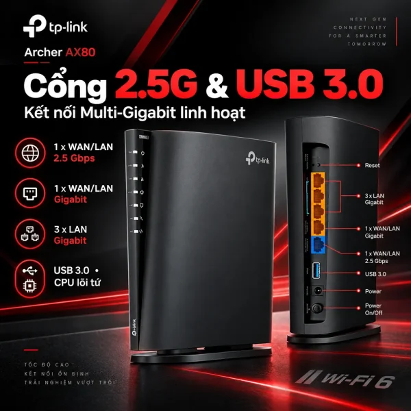 Router Wi-Fi 6 AX6000 với 8 Luồng và 2 Cổng 2.5G – Archer AX80