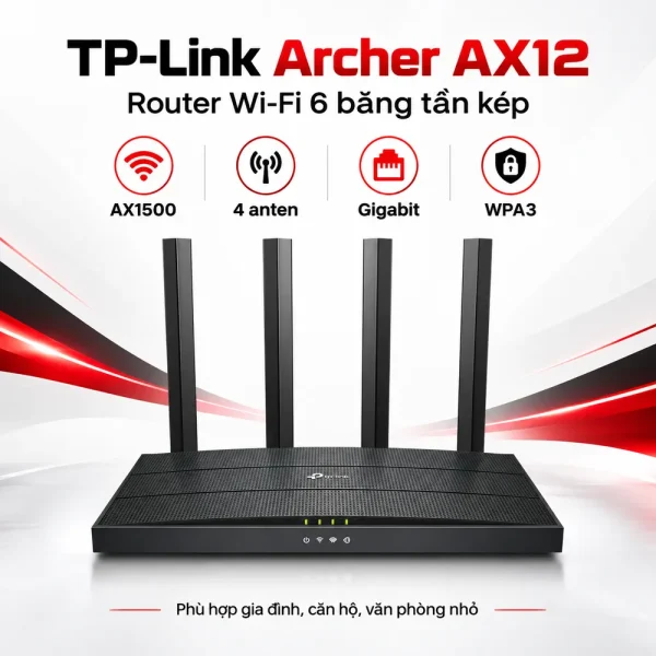 Router Wi-Fi 6 băng tần kép Gigabit TP-Link Archer AX12