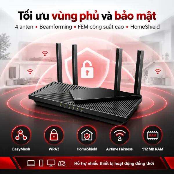 Router Wi-Fi 6 Băng Tần Kép TP – Link AX3000 Archer AX55