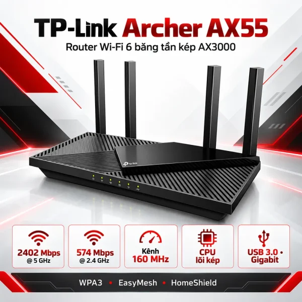 Router Wi-Fi 6 Gigabit Băng Tần Kép AX5400 Archer AX72