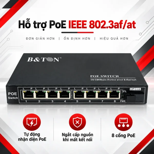 Switch PoE BTON 8 port 10/100M + Fiber BT-6108FE-25A
