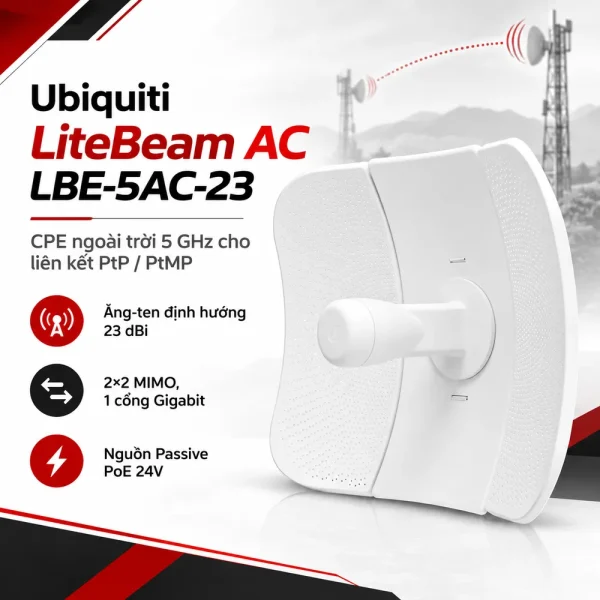 Thiết bị thu phát sóng wifi Ubiquiti LiteBeam AC LBE‑5AC‑23