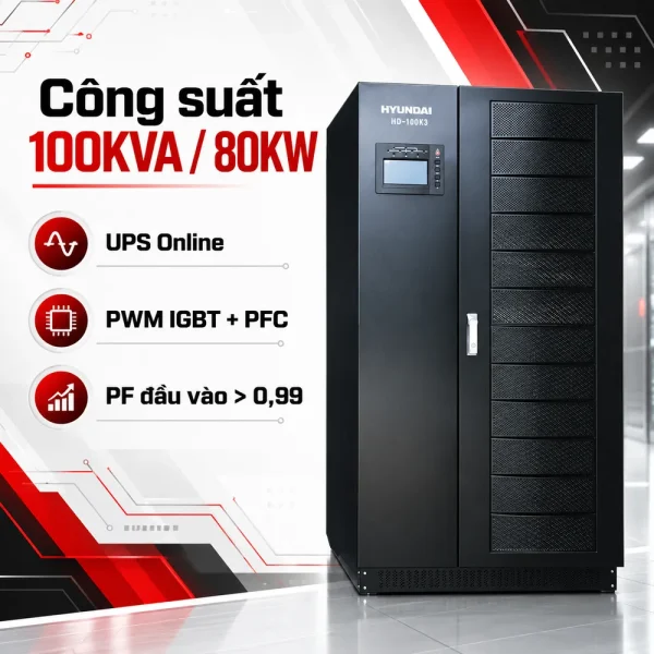 UPS Online Hyundai HD-100K3 100KVA/80KW cho hệ thống công nghiệp