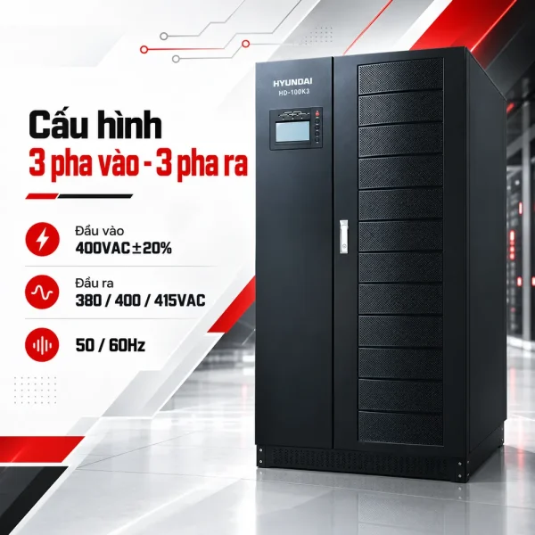 UPS Online Hyundai HD-100K3 100KVA/80KW cho hệ thống công nghiệp