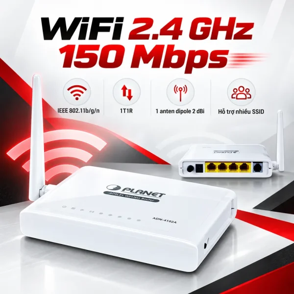 Wireless PLANET ADN-4102A ADSL2+ WiFi 150Mbps 4 cổng LAN
